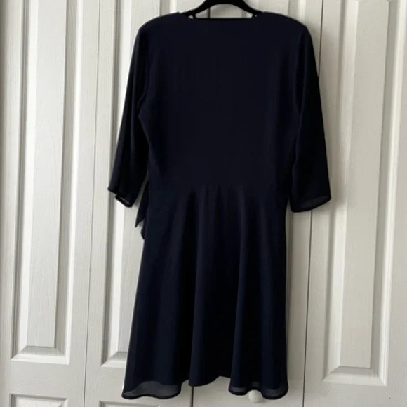 Abercrombie & Fitch Navy Chiffon Wrap Surplice 3/4 Sleeve Dress Large - Picture 9 of 9